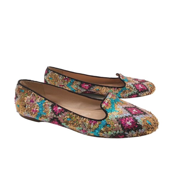 J. Crew Sequin Flats Womens 8 Multicolor Boho Southwestern Aztec Dress Loafers - Picture 3 of 5